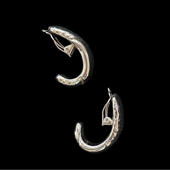 Simon Sebbag Designs Sterling Silver Hammered J Shaped Hoop Earrings - Picture 3 of 9